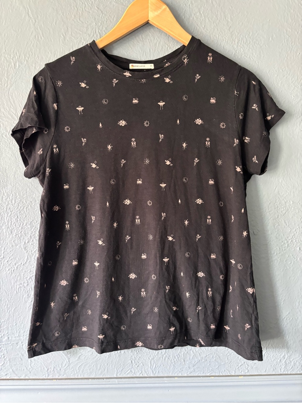 Marine Layer Cotton Modal Graphic Tee Washed Black Print Medium M